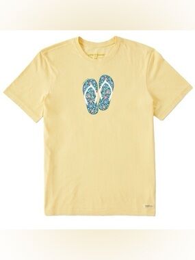 Life Is Good Crusher Floral Flip-Flop Graphic Tee Shirt Summer Vacation Resort M